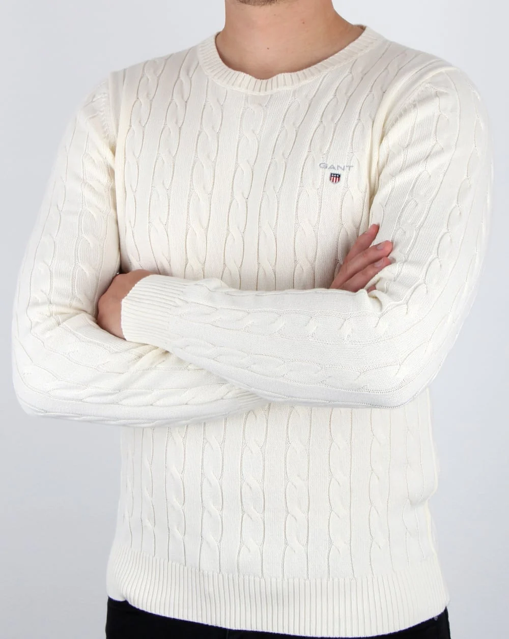Gant Cotton Cable Crew Jumper Cream - Image 3