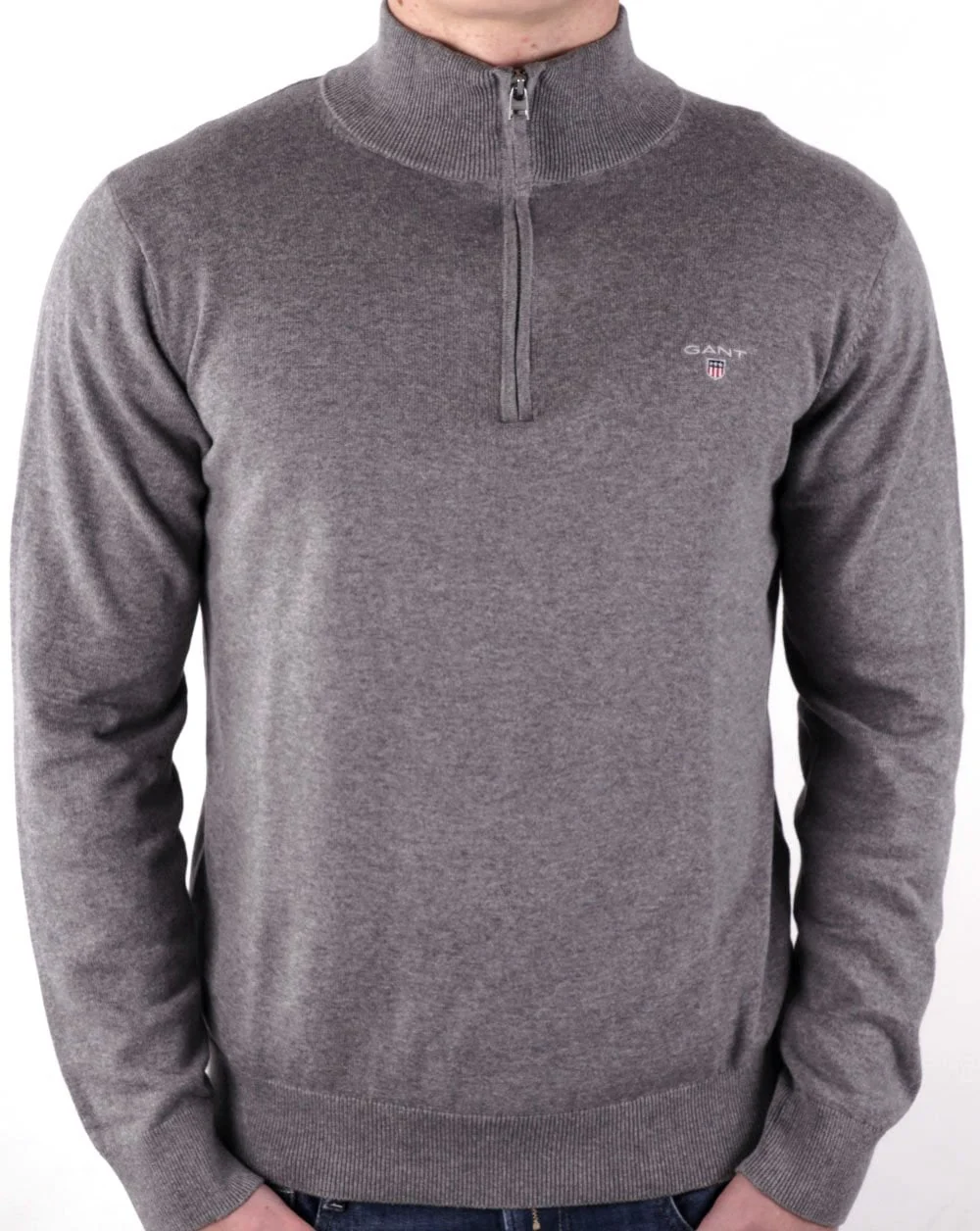 Gant Cotton Half Zip Dark Grey Melange - Image 2