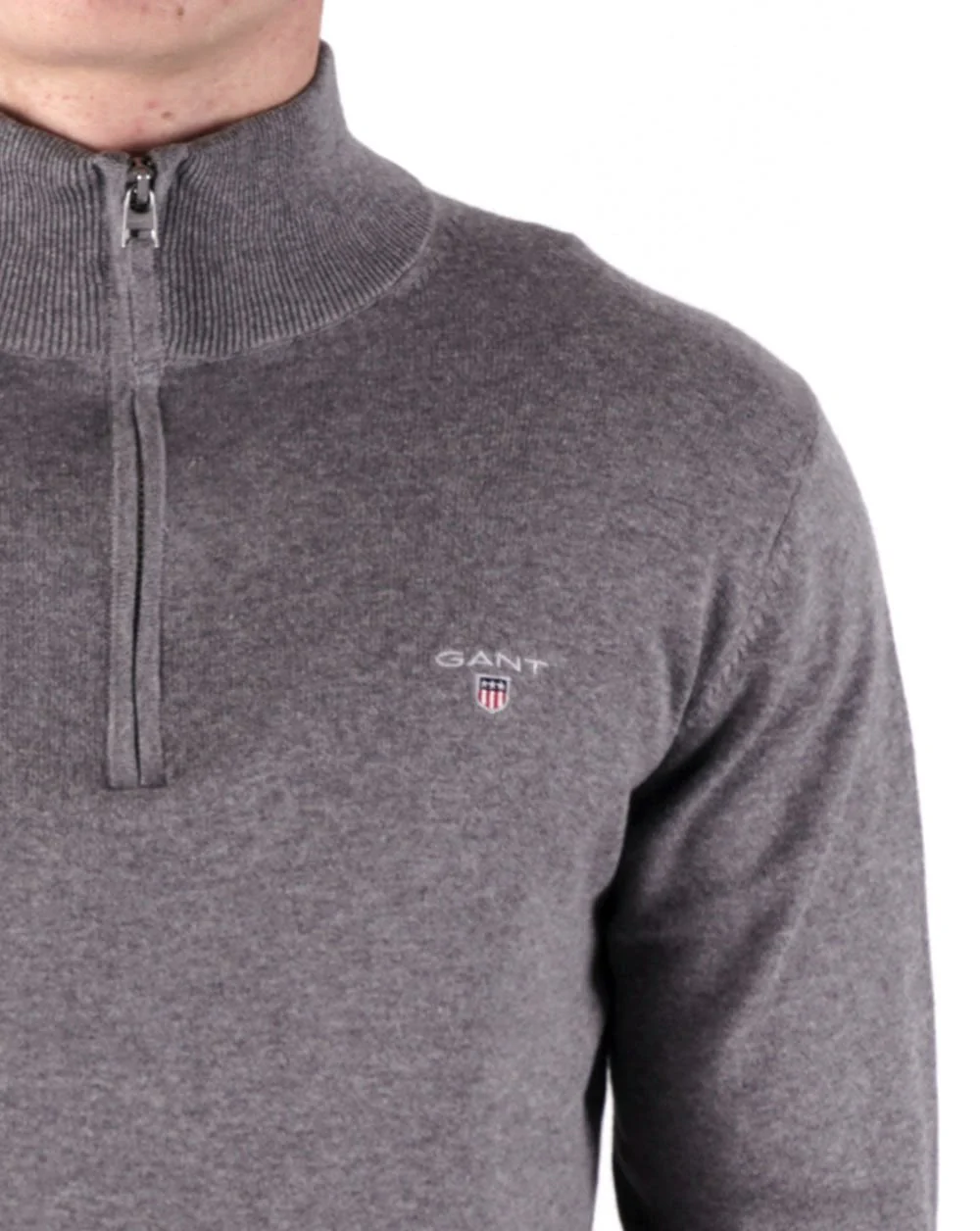 Gant Cotton Half Zip Dark Grey Melange - Image 3