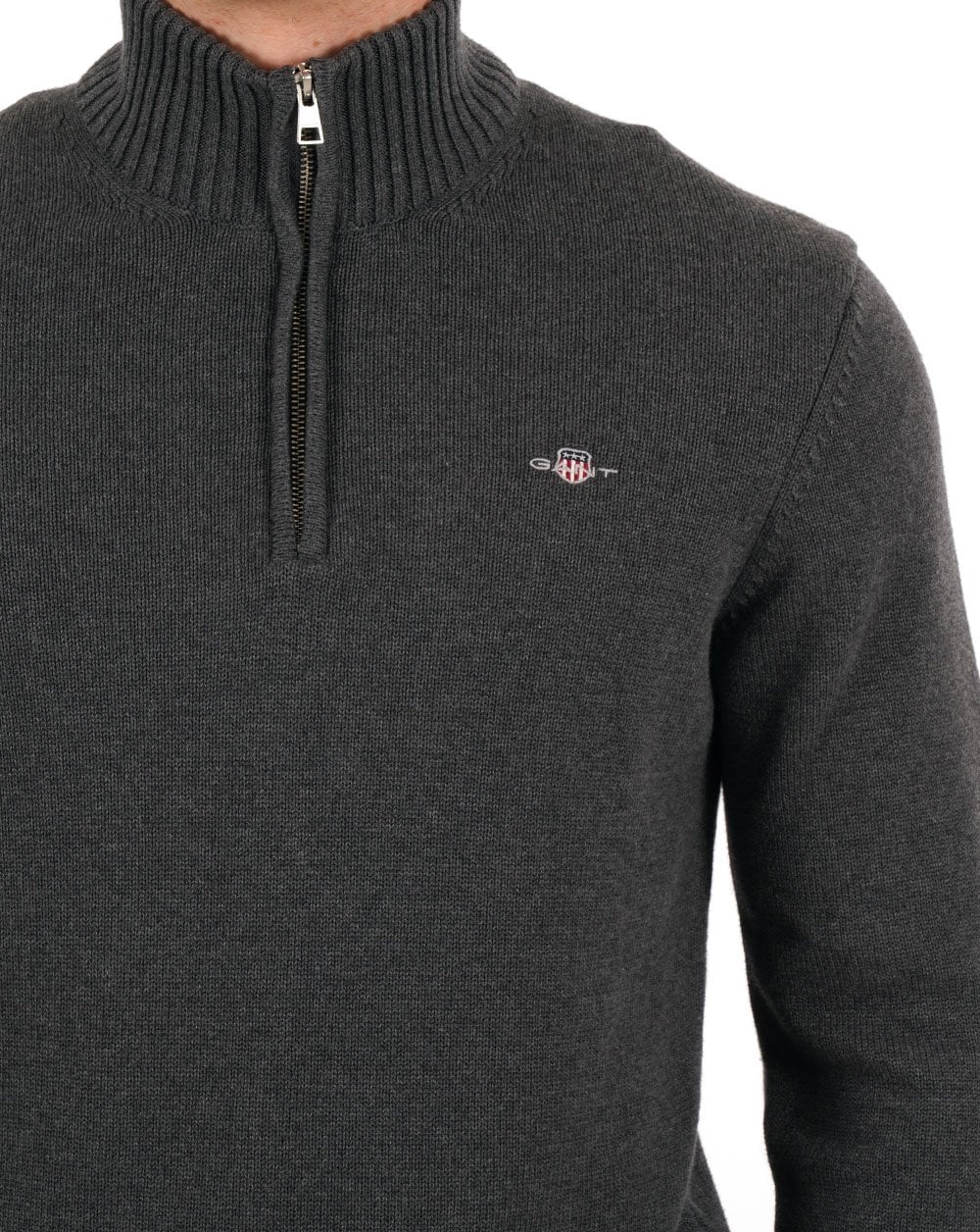 Gant Cotton Half Zip Sweater Charcoal - Image 2