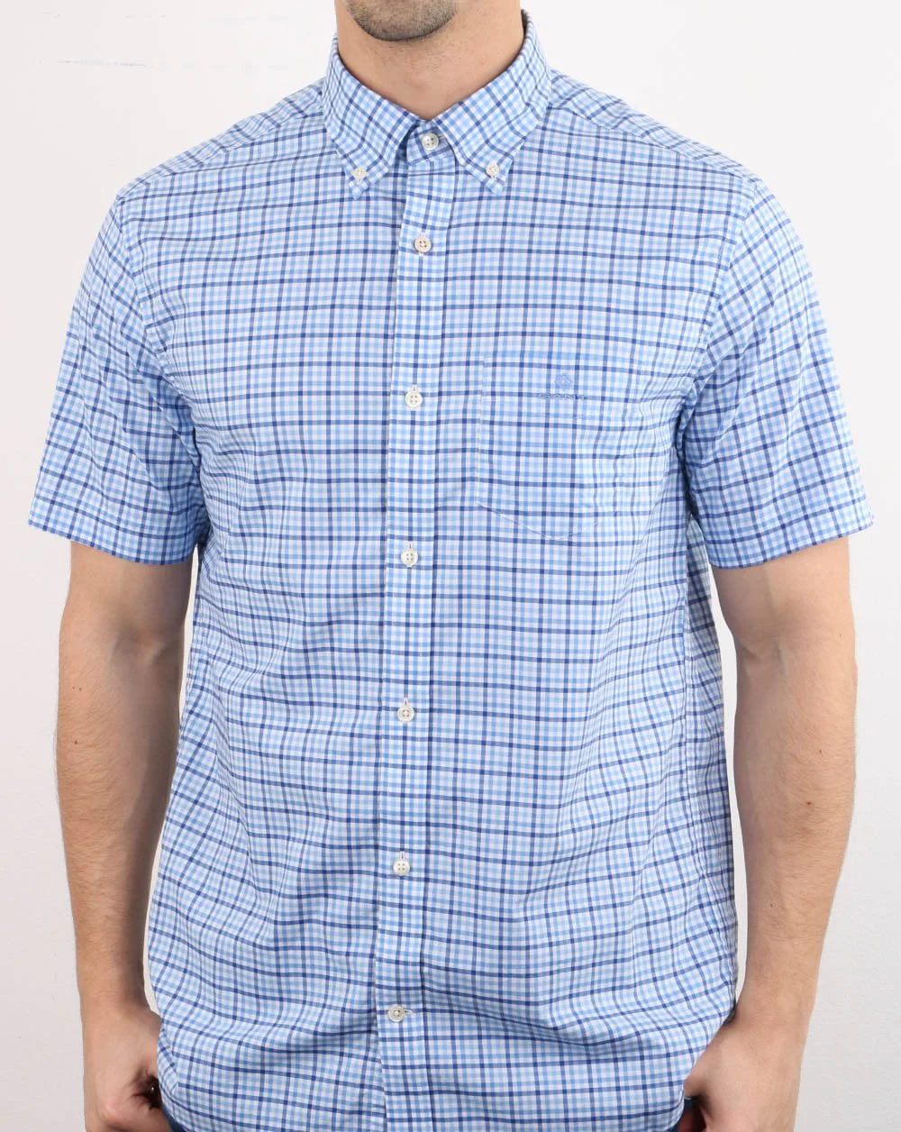 Gant Gingham Short Sleeve Shirt Pacific Blue