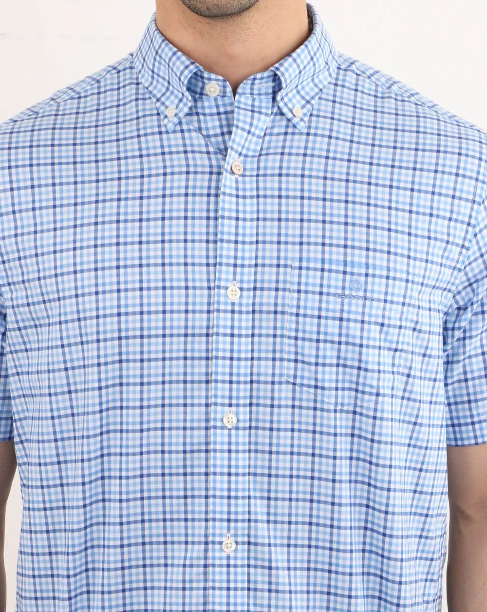 Gant Gingham Short Sleeve Shirt Pacific Blue - Image 2