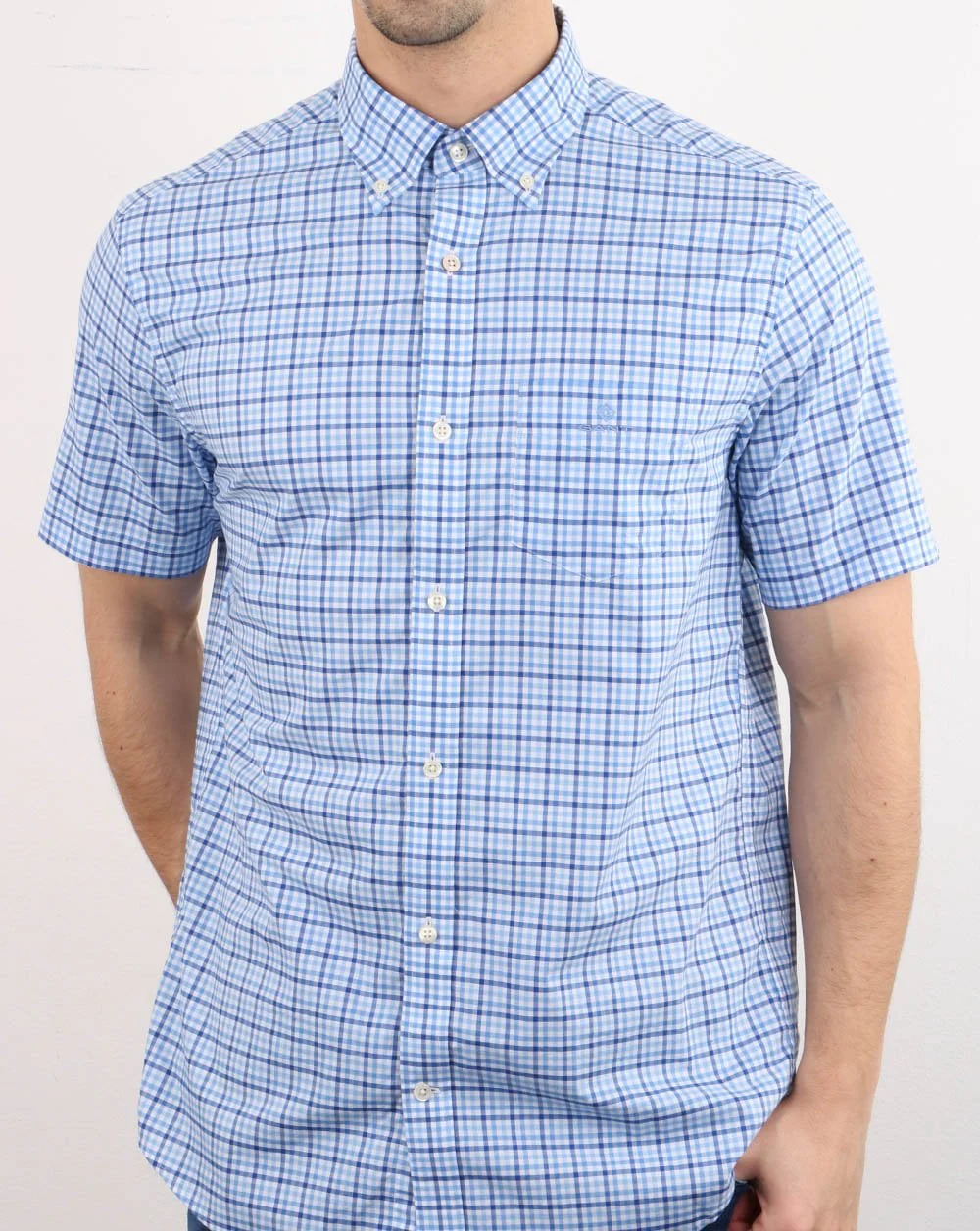 Gant Gingham Short Sleeve Shirt Pacific Blue - Image 3