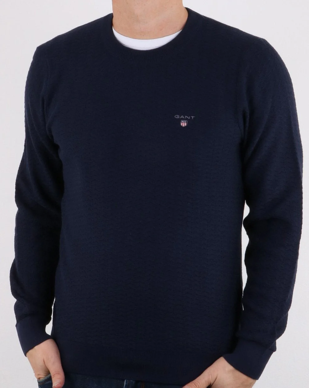 Gant Herringbone Texture Crew Jumper Marine - Image 2
