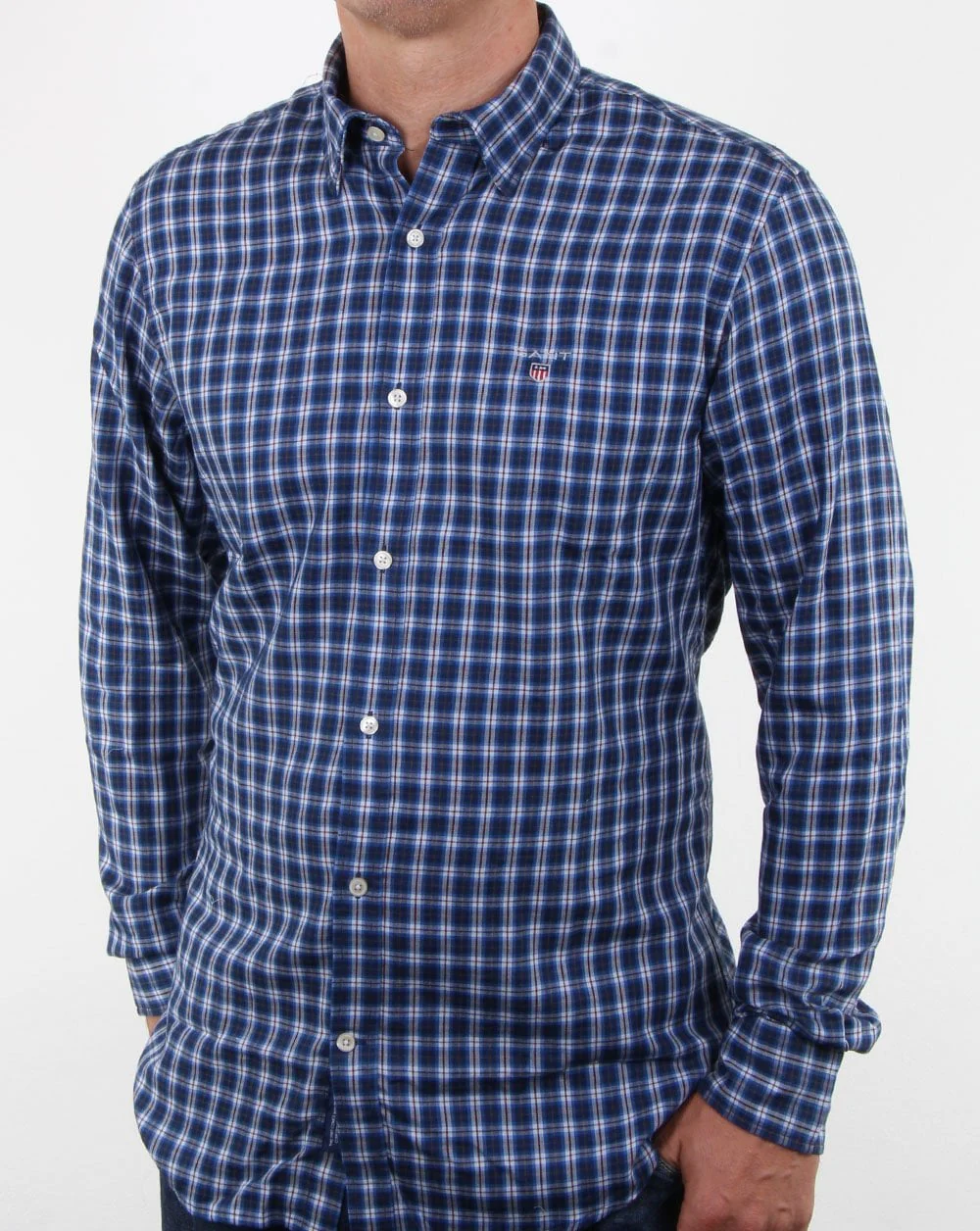 Gant Indigo Twill Check Button Down Shirt Indigo - Image 3