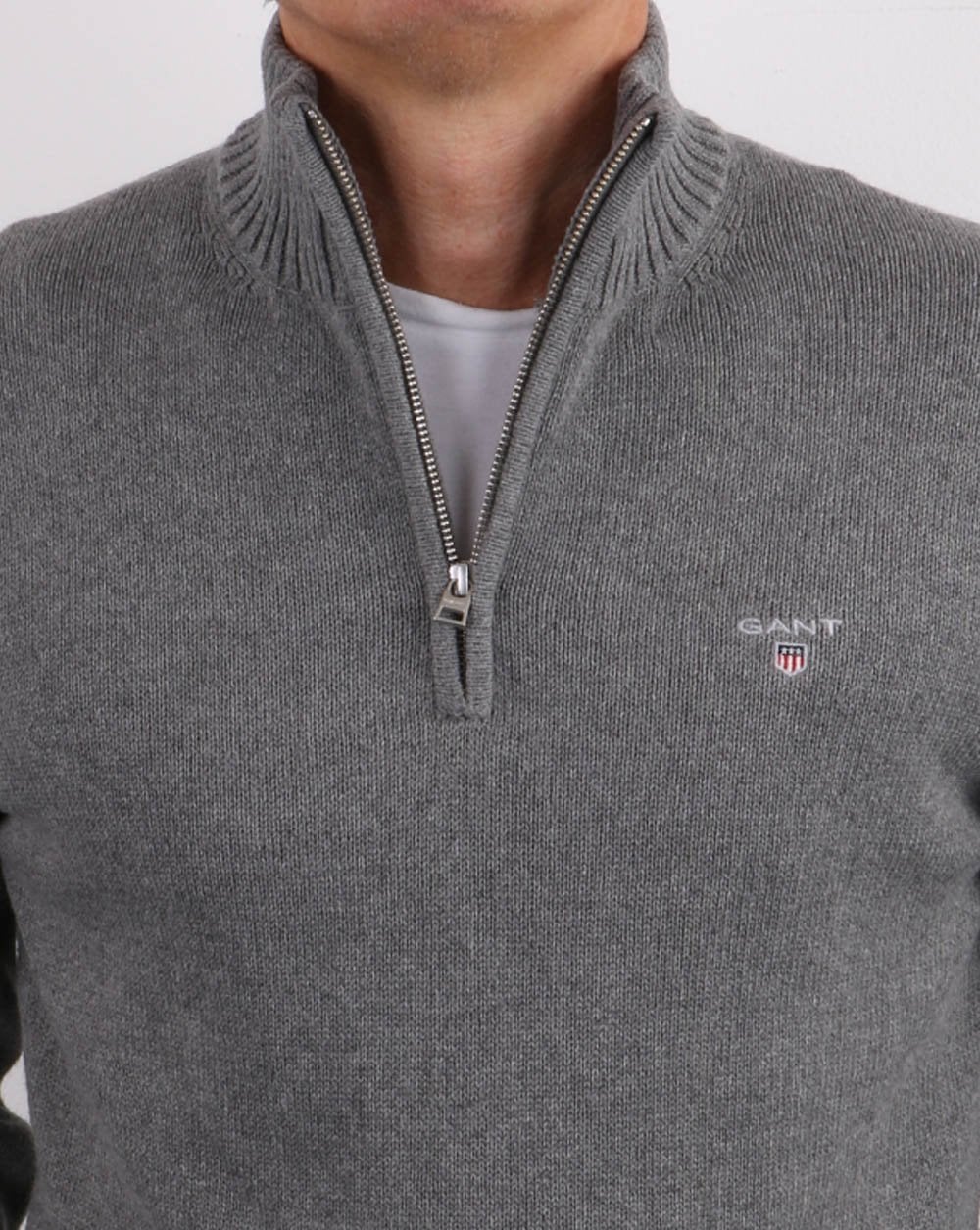 Gant Knitted Half Zip Dark Grey Melange - Image 3
