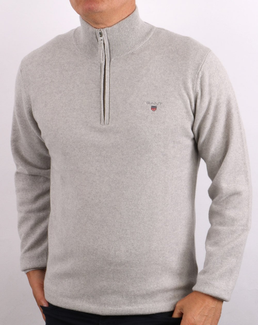Gant Lambswool Half Zip Light Grey Melange - Image 2