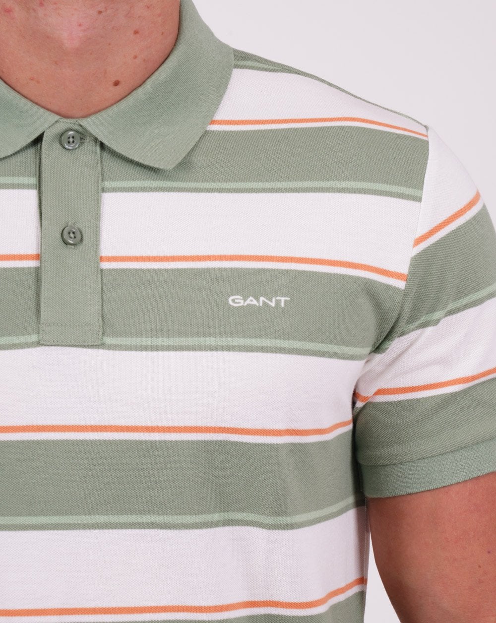 Gant Multi Stripe Pique Polo Shirt Green - Image 3