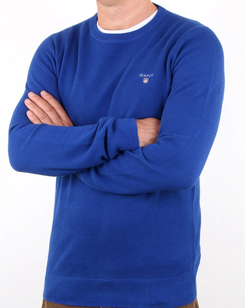 Gant Pique Crew Neck Jumper Yale Blue - Image 4