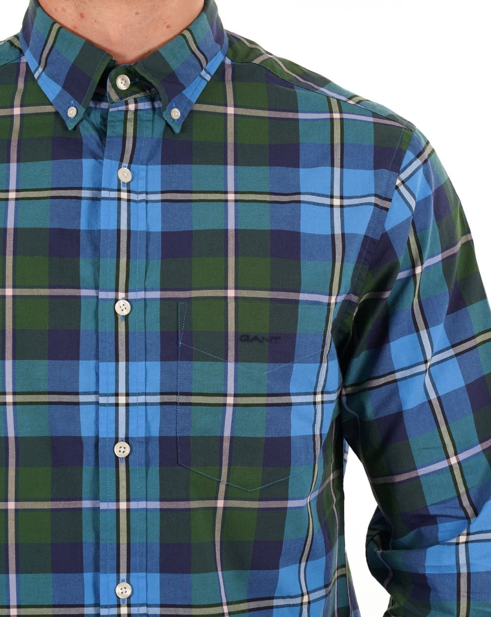 Gant Poplin Check Shirt Forest Green - Image 2