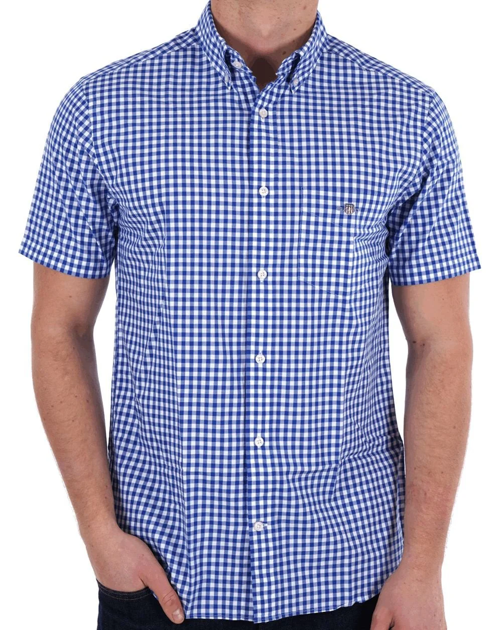 Gant Poplin Gingham SS Shirt College Blue - Image 3