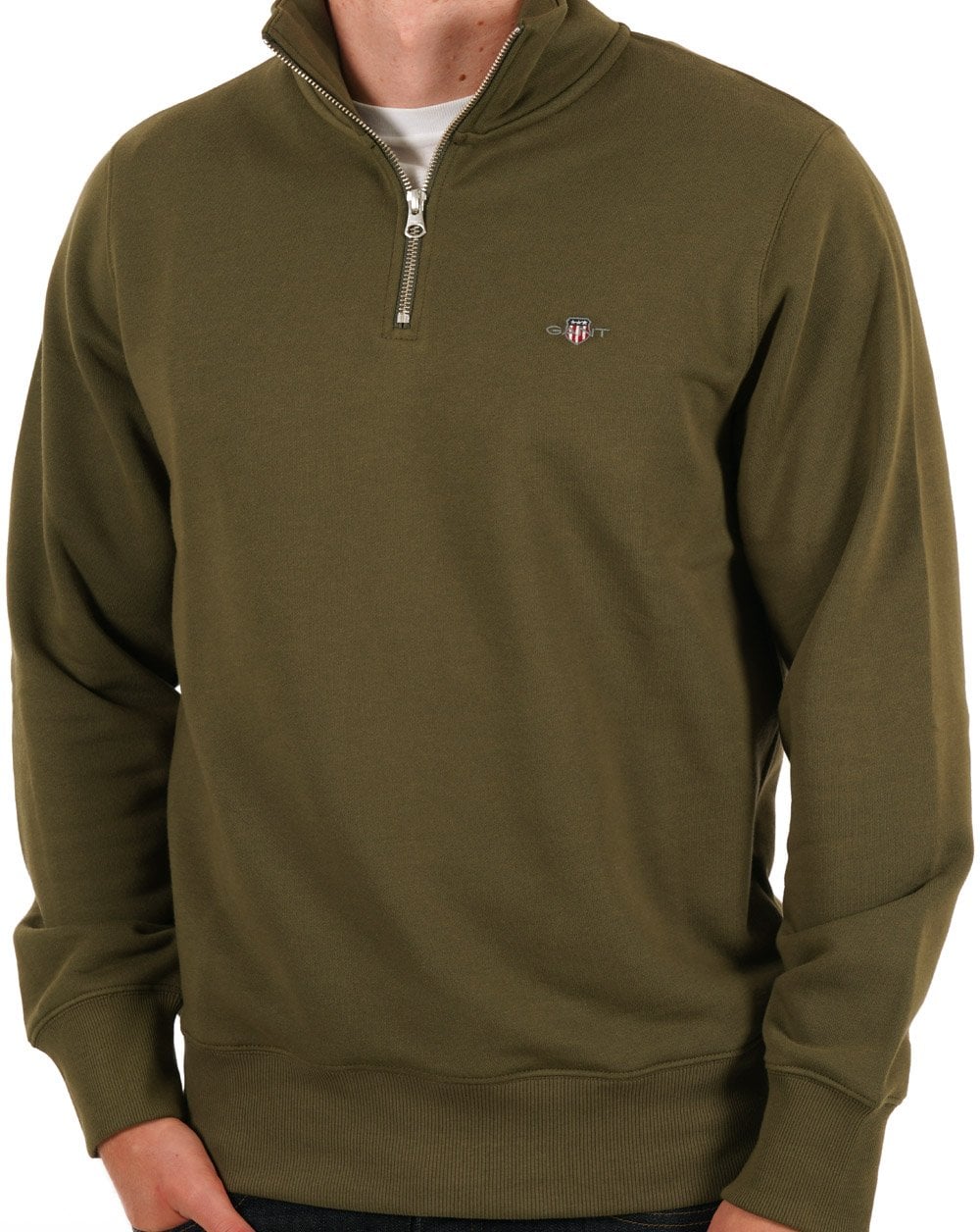 Gant Shield Half Zip Sweat Olive Green - Image 3