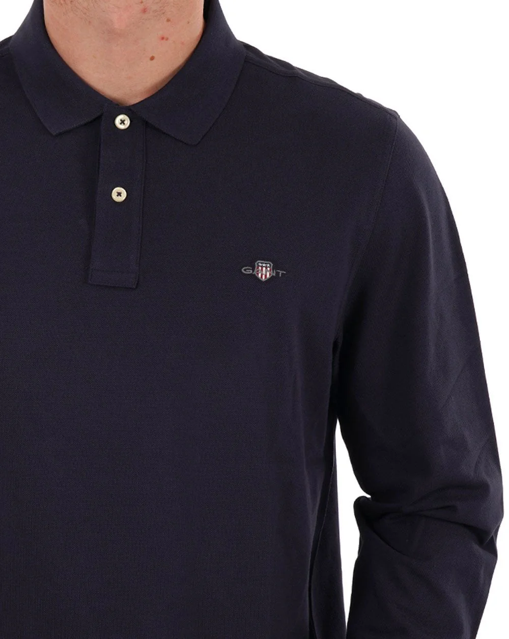 Gant Shield LS Pique Polo Navy Blue - Image 2