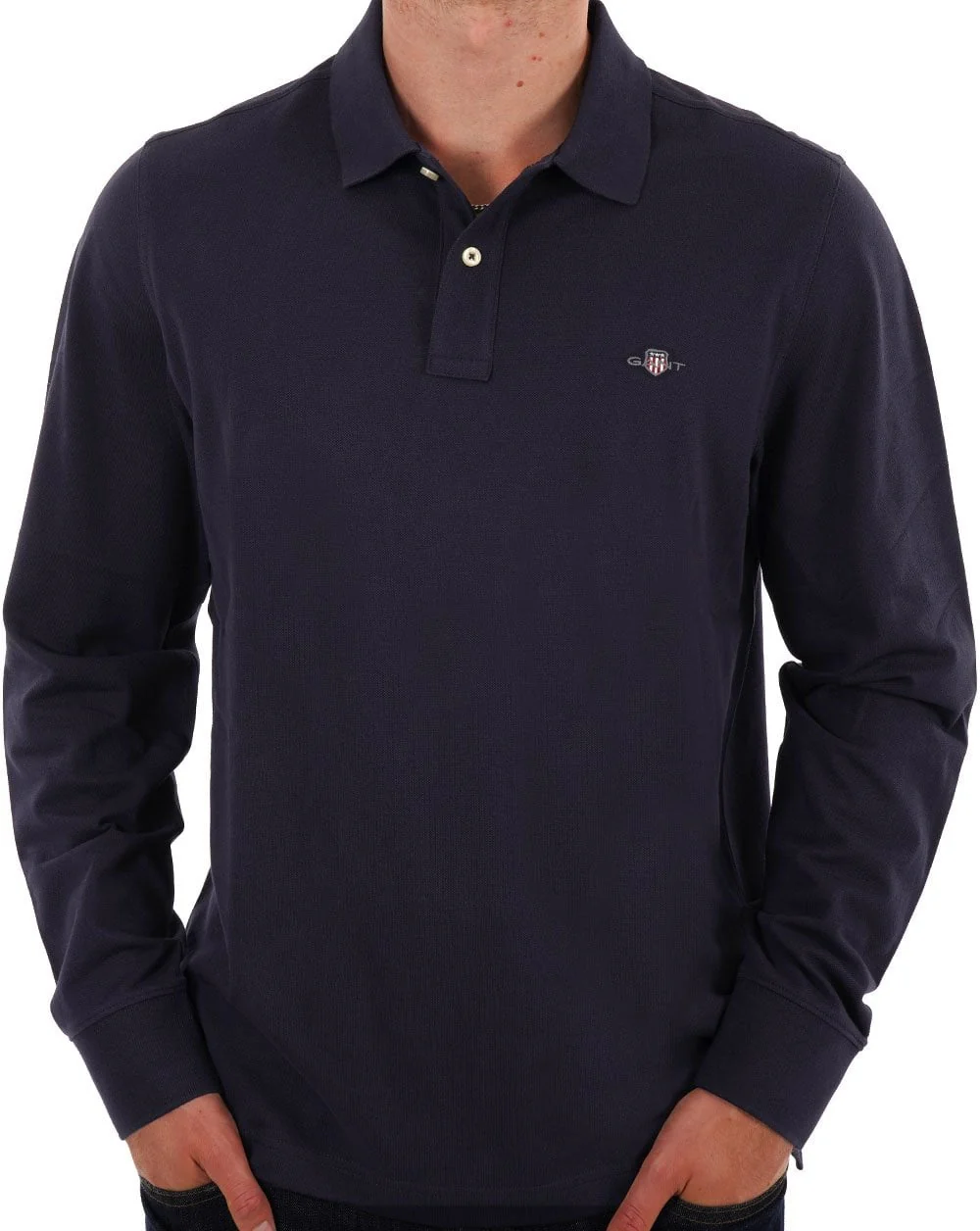 Gant Shield LS Pique Polo Navy Blue - Image 3