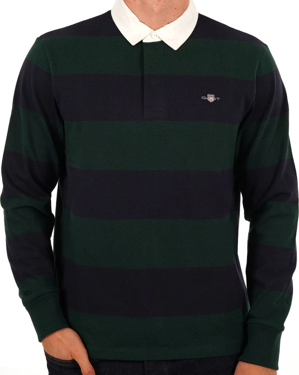 Gant Shield Striped Rugby Shirt Navy/Green - Image 3
