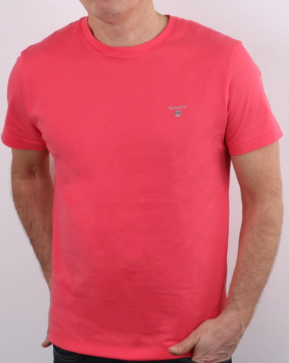 Gant Solid Crew Neck T Shirt Paradise Pink - Image 4