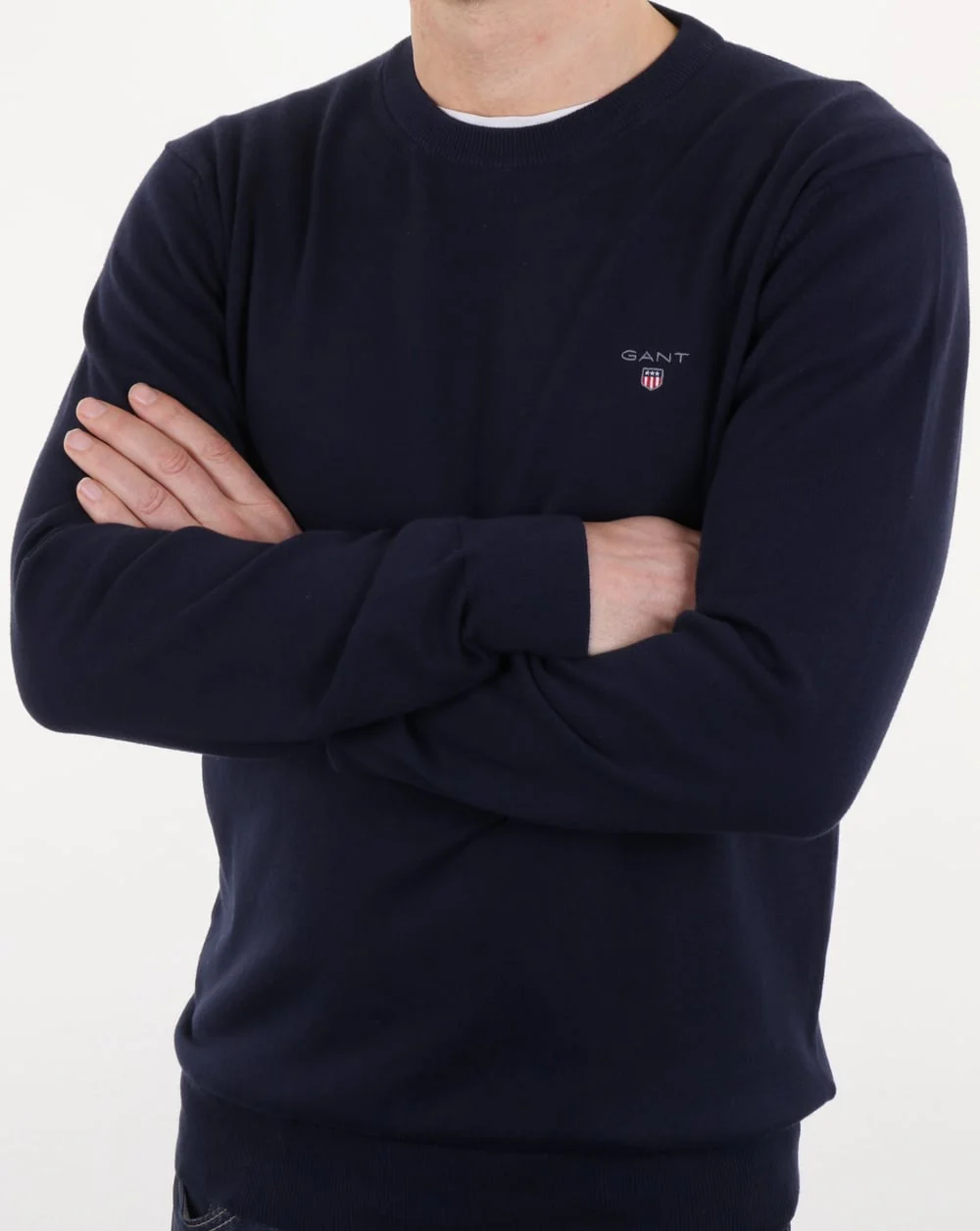 Gant Stretch Lightweight Cotton Jumper Evening Blue