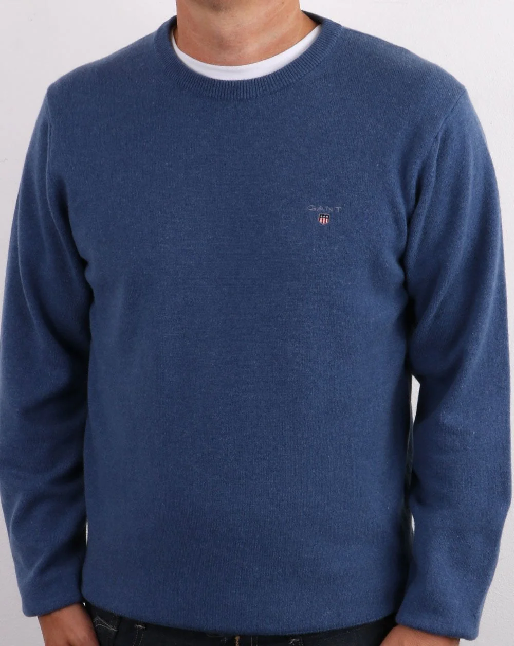 Gant Superfine Lambswool Crew Neck Stone Blue - Image 2