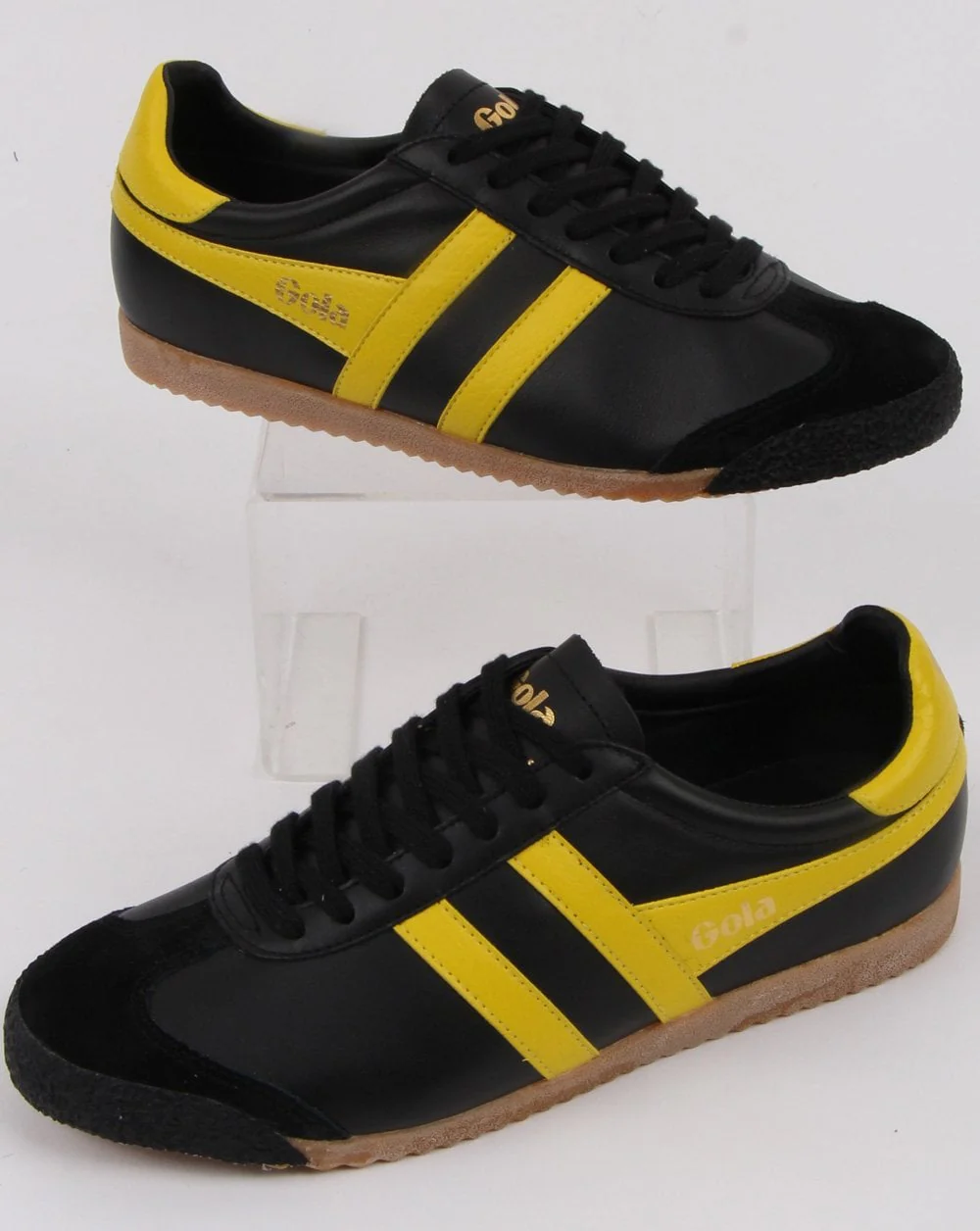 Gola Harrier 60s-70s Leather Trainer Black/yellow