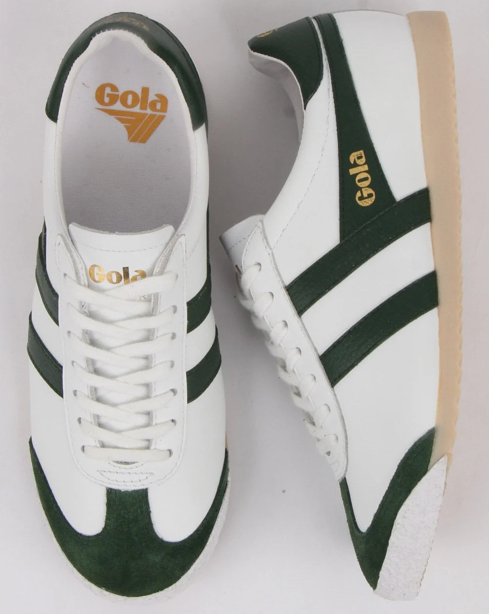 Gola Harrier 60s-70s Leather Trainer White/green - Image 2