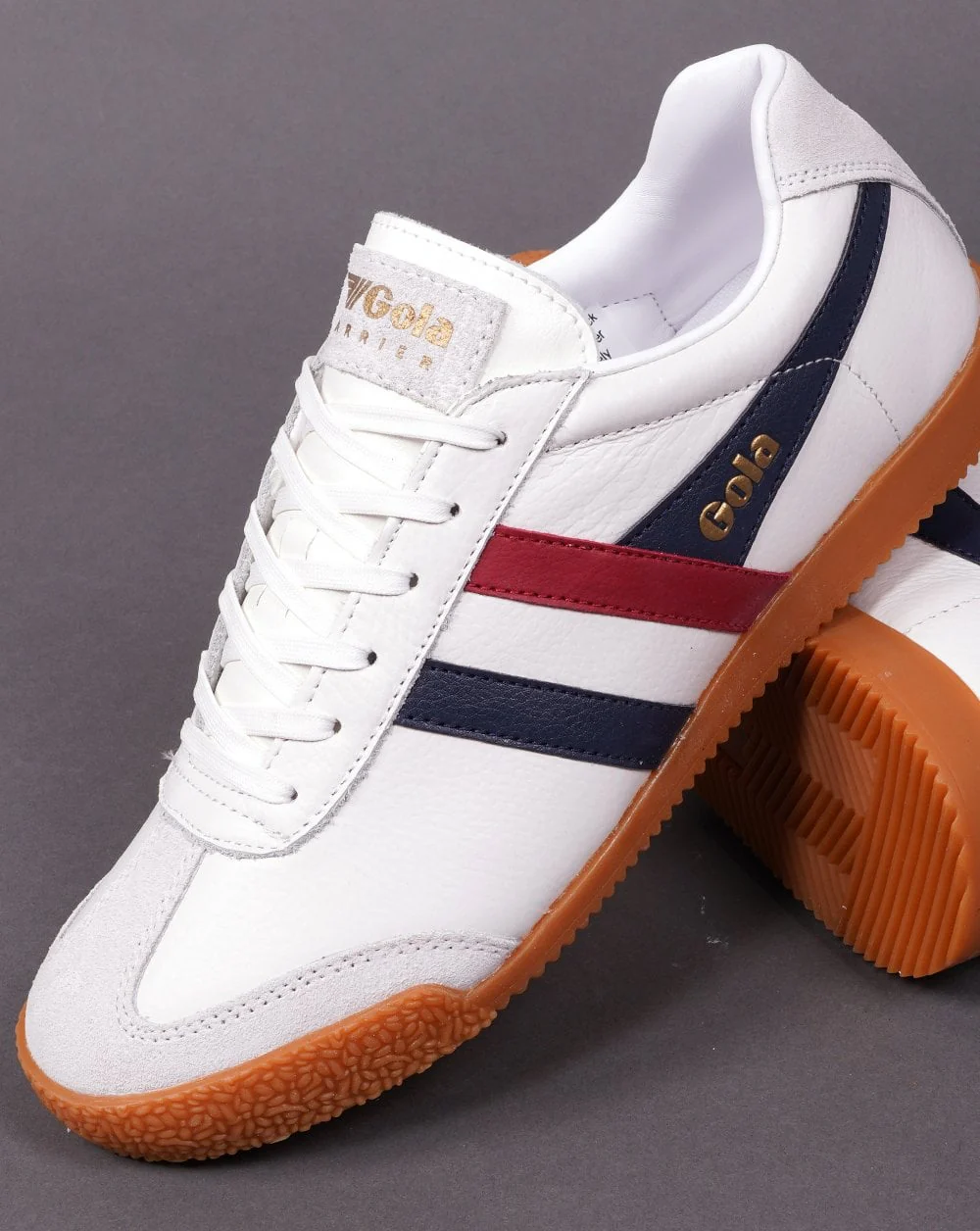 Gola Harrier Leather Trainer White/Navy/Red