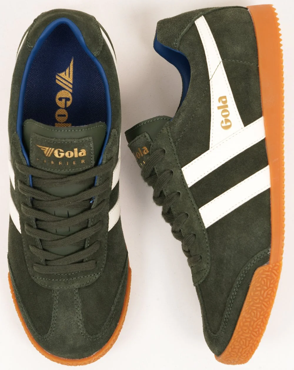 Gola Harrier Suede Trainer Dark Green/Off White/Marine - Image 4