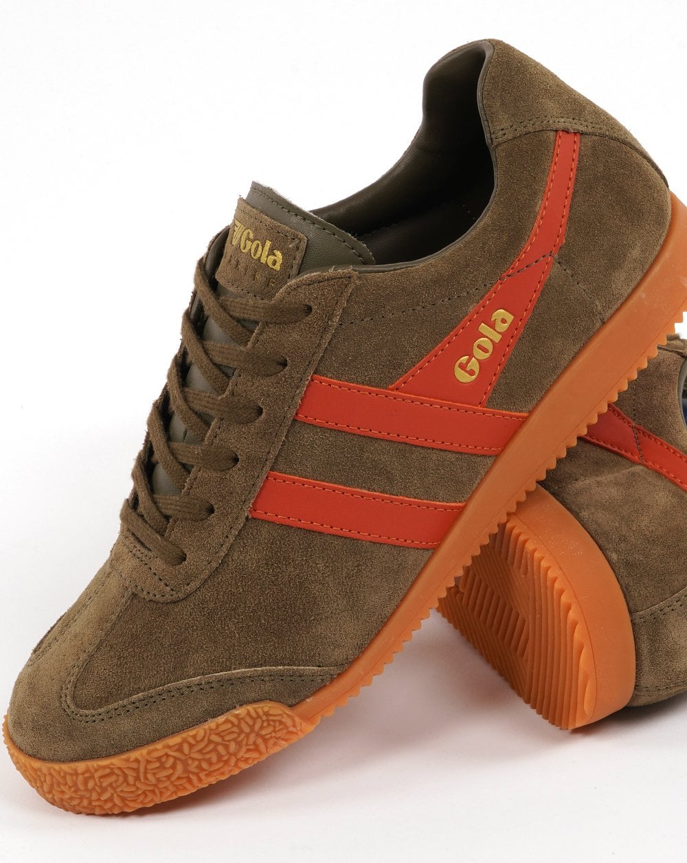 Gola Harrier Suede Trainer Khaki/Orange Spice - Image 2
