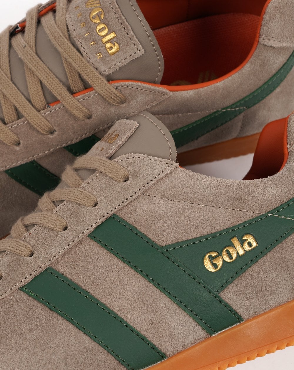 Gola Harrier Suede Trainer Rhino / Evergreen / Orange - Image 3