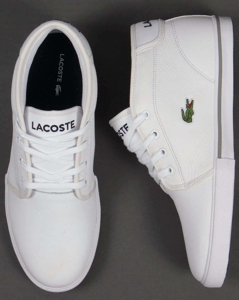 Lacoste Ampthill Leather Trainers White/White - Image 2