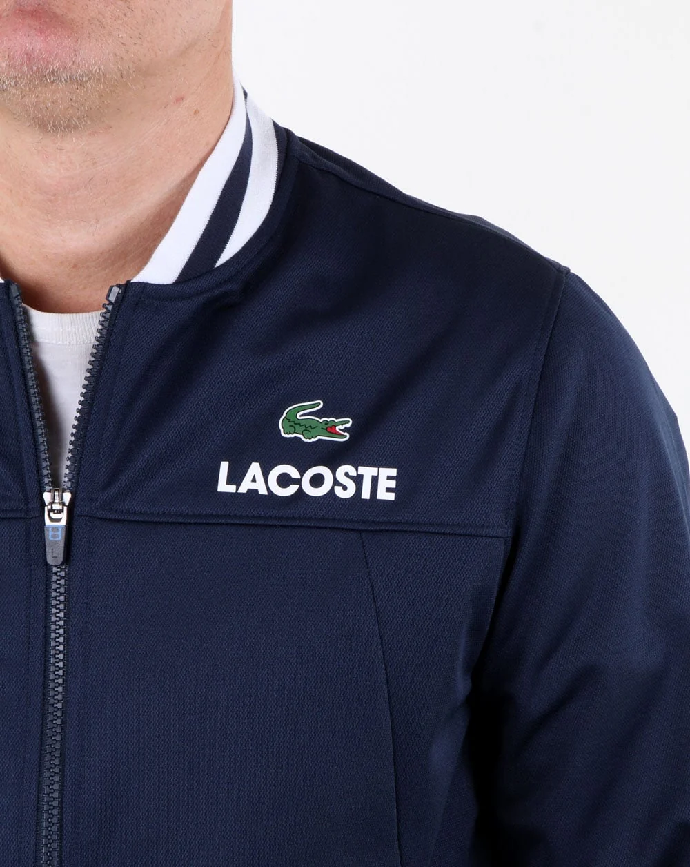 Lacoste Bomber Poly Track Top Navy/white - Image 2