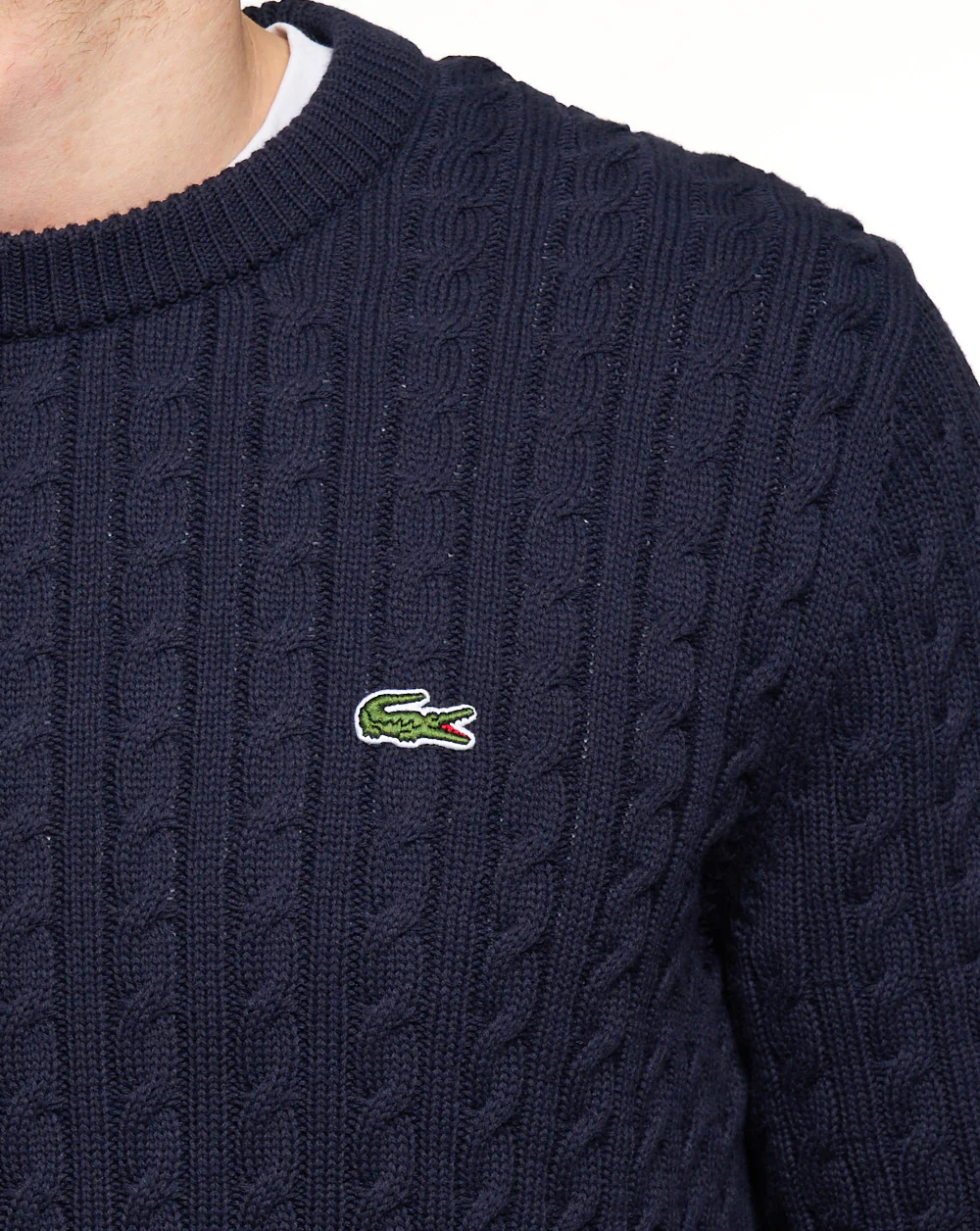 Lacoste Cable Knit Cotton Jumper Navy - Image 3