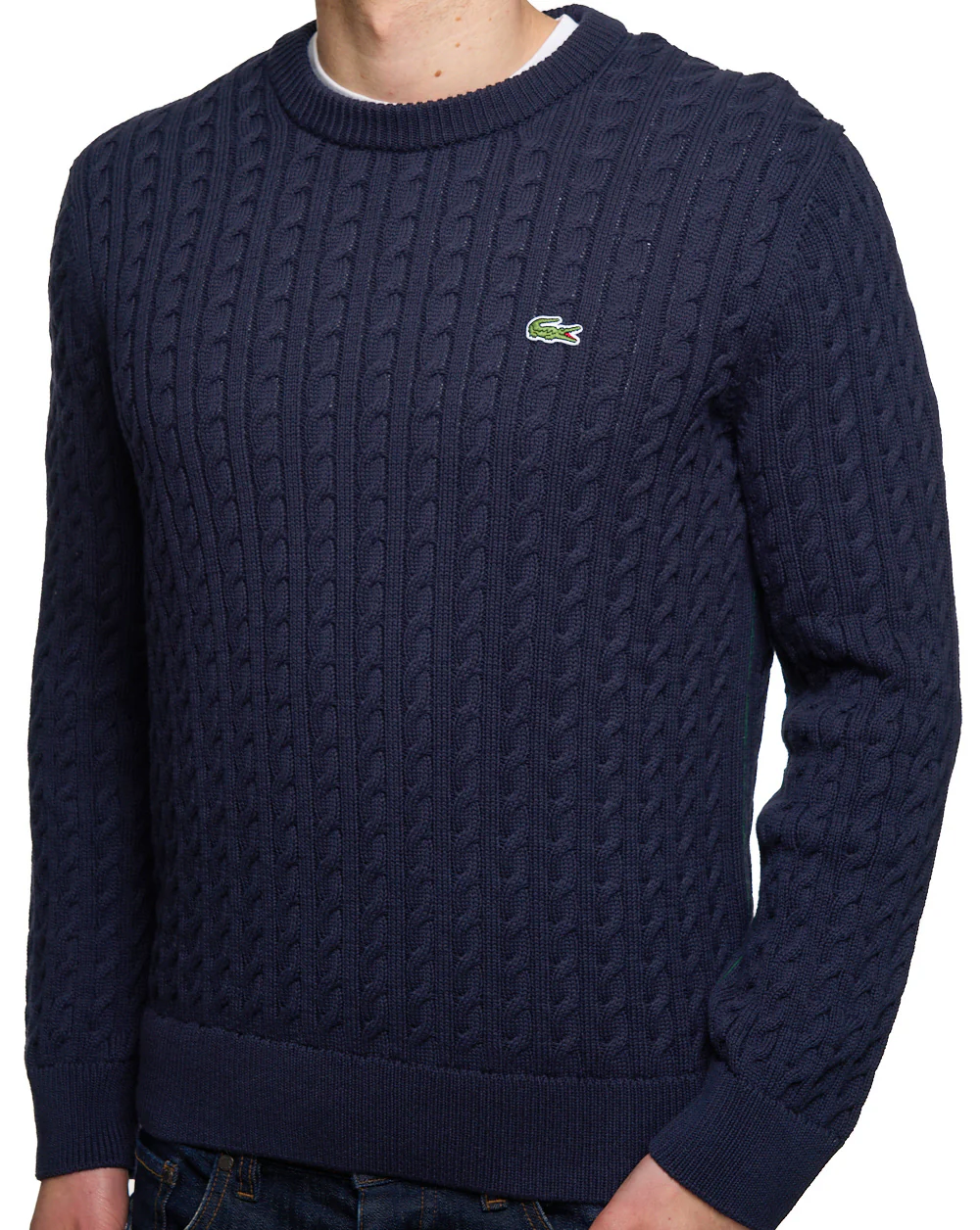 Lacoste Cable Knit Cotton Jumper Navy - Image 4