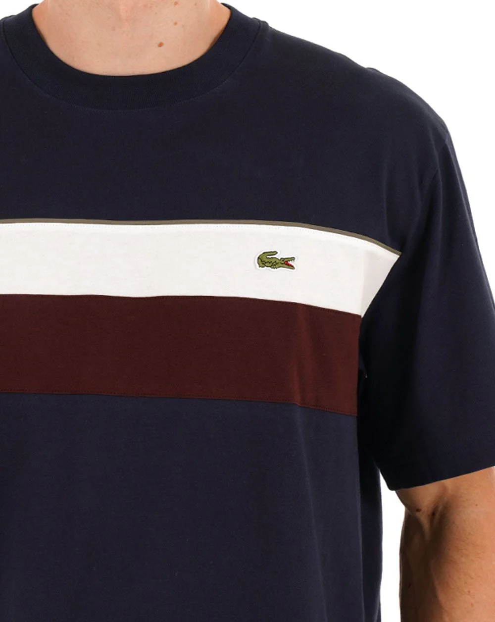 Lacoste Colour Block T Shirt Navy/White/Brown - Image 2