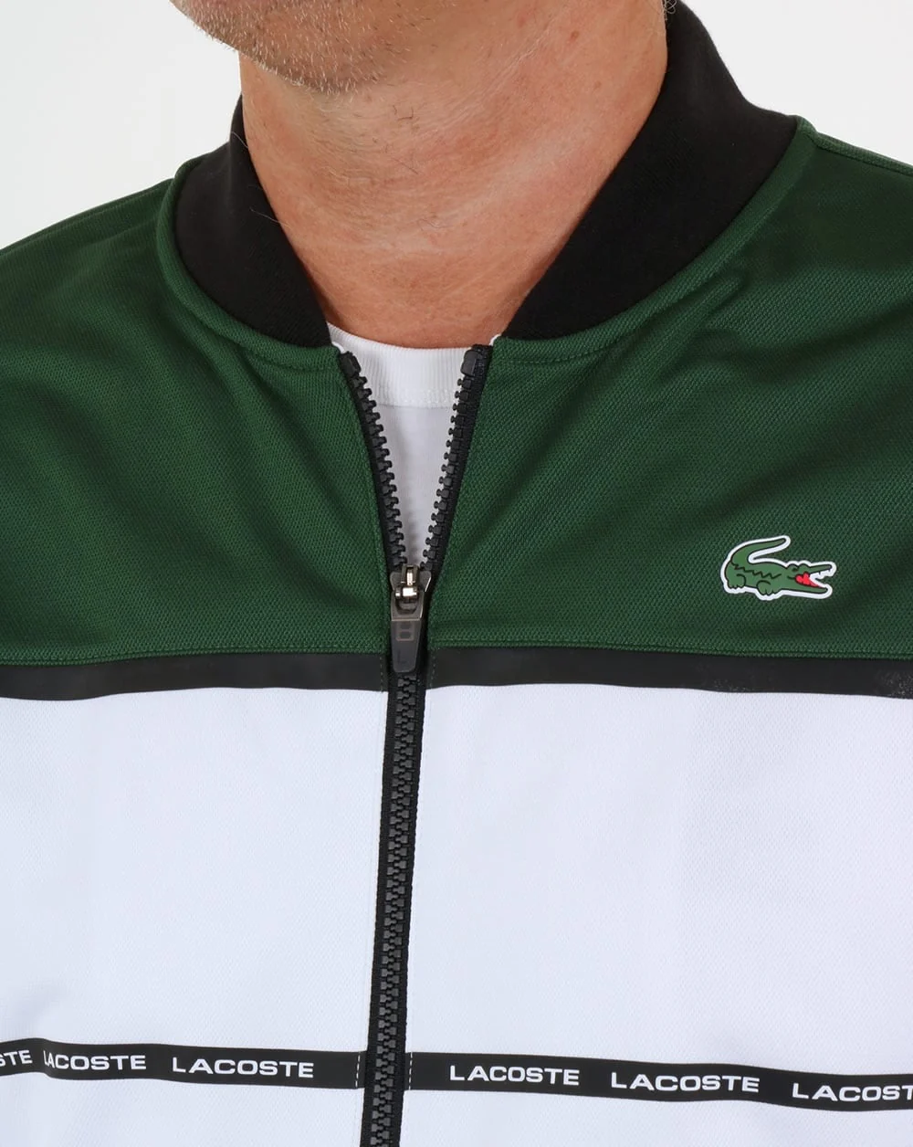 Lacoste Colourblock Track Top White/Green - Image 2