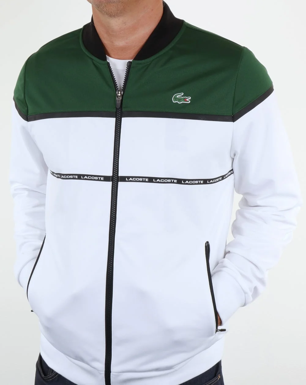 Lacoste Colourblock Track Top White/Green - Image 3