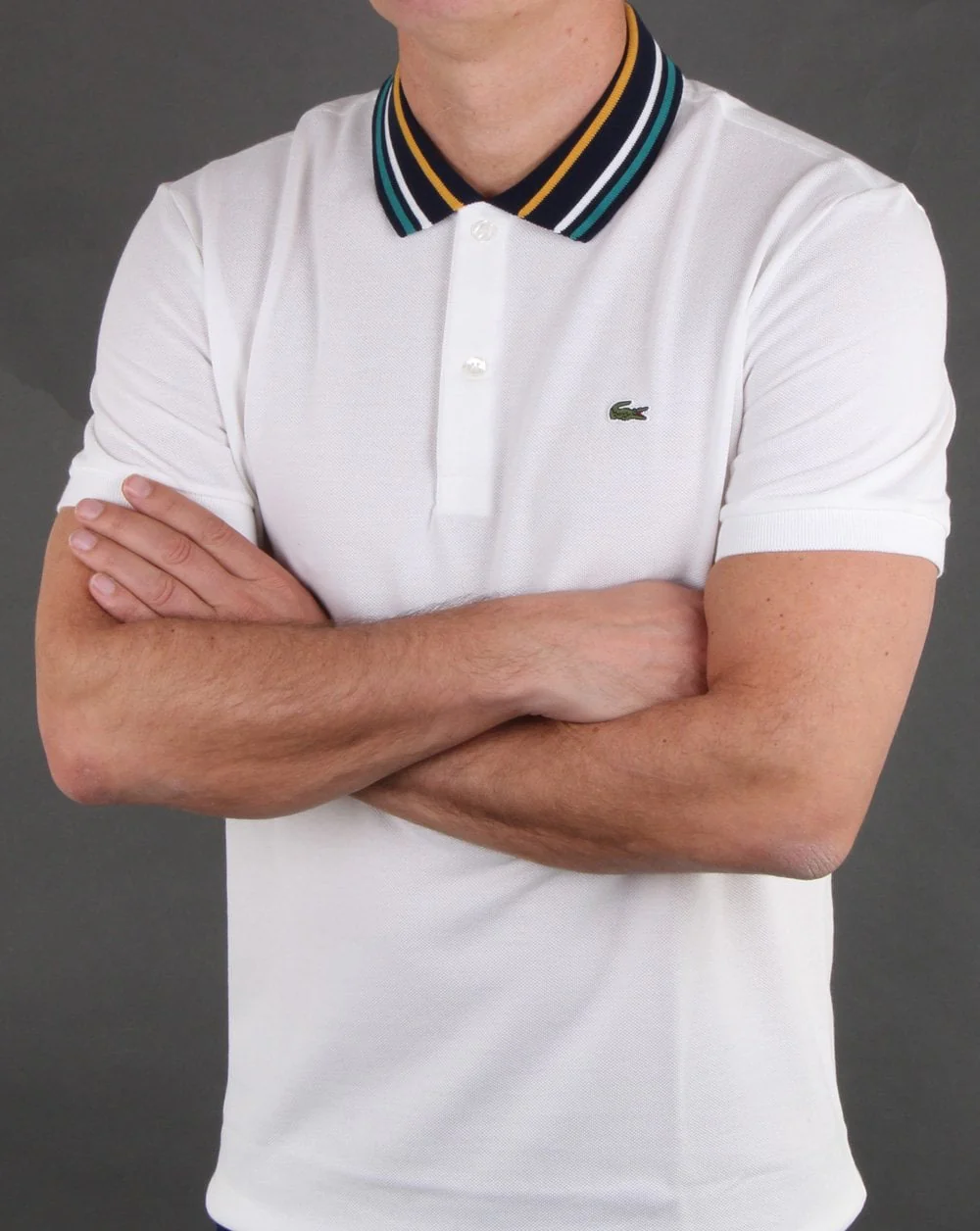 Lacoste Contrast Collar Polo Shirt in White - Image 3