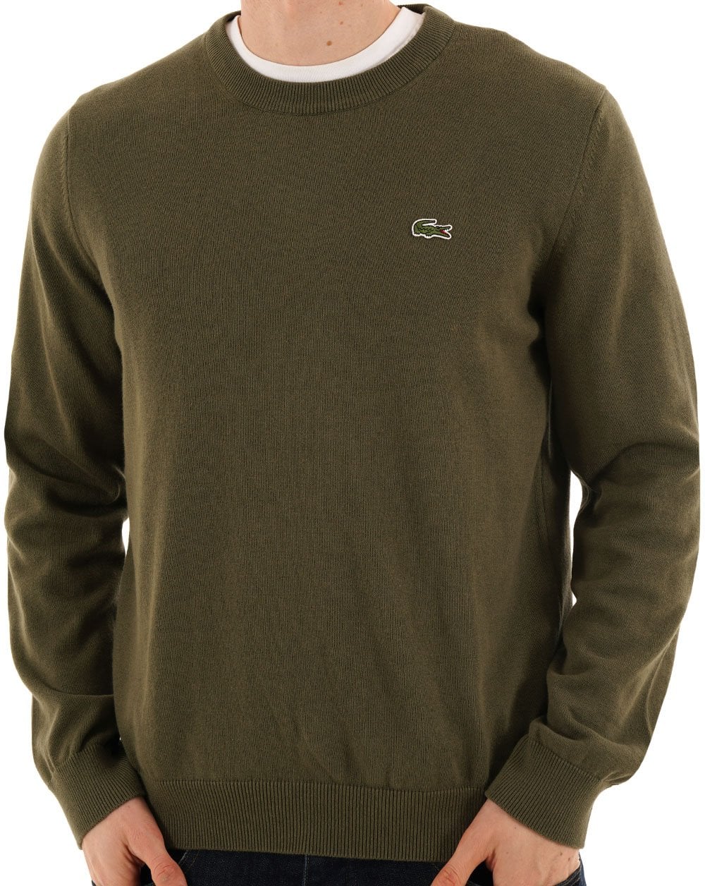 Lacoste Cotton Blend Crew Knit Olive