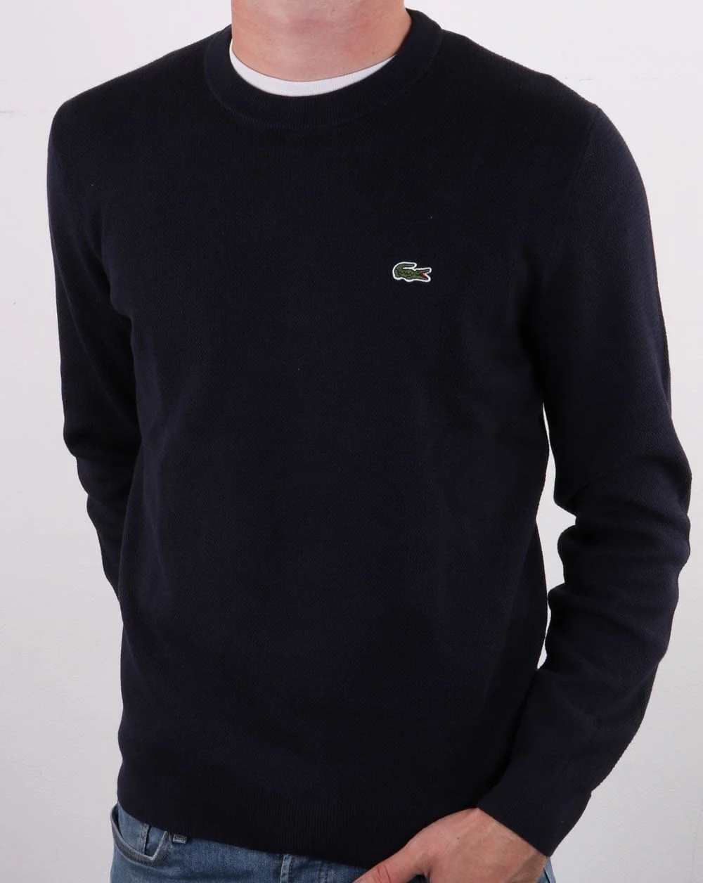 Lacoste Crew Neck Cotton Pique Jumper Navy - Image 3