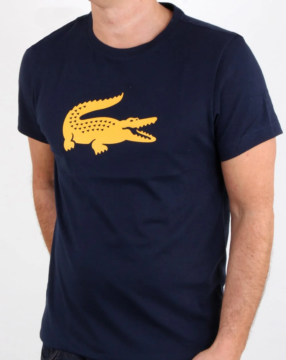 Lacoste Croc Print T Shirt Navy/Yellow - Image 3