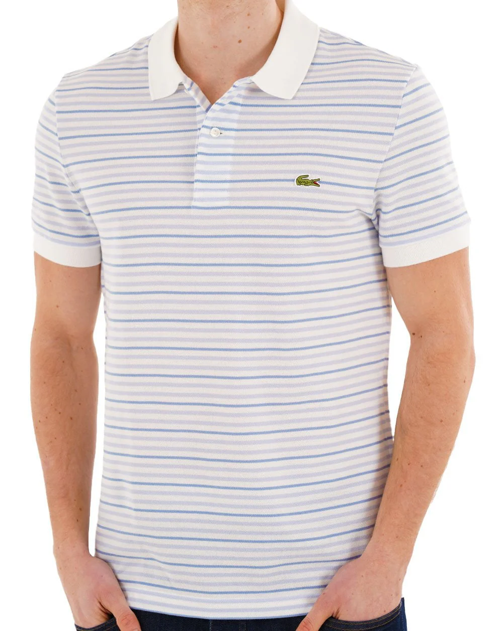 Lacoste Fine Stripe Polo Shirt Blue/Off White - Image 3