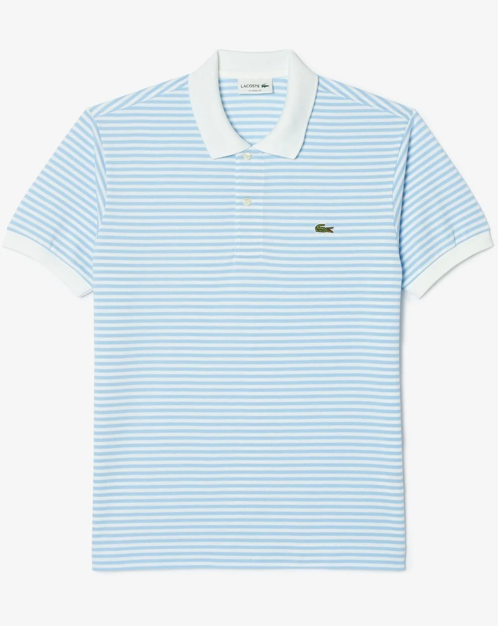 Lacoste Fine Stripe Polo Shirt White/Sky Blue - Image 4