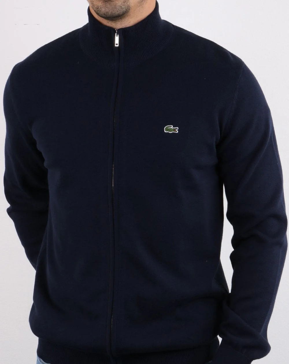Lacoste Funnel Neck Zip Knitted Top Navy - Image 3