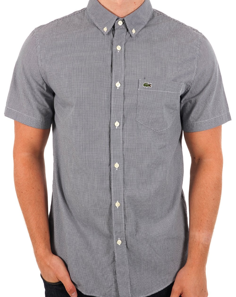 Lacoste Gingham Check SS Shirt Navy/White - Image 3