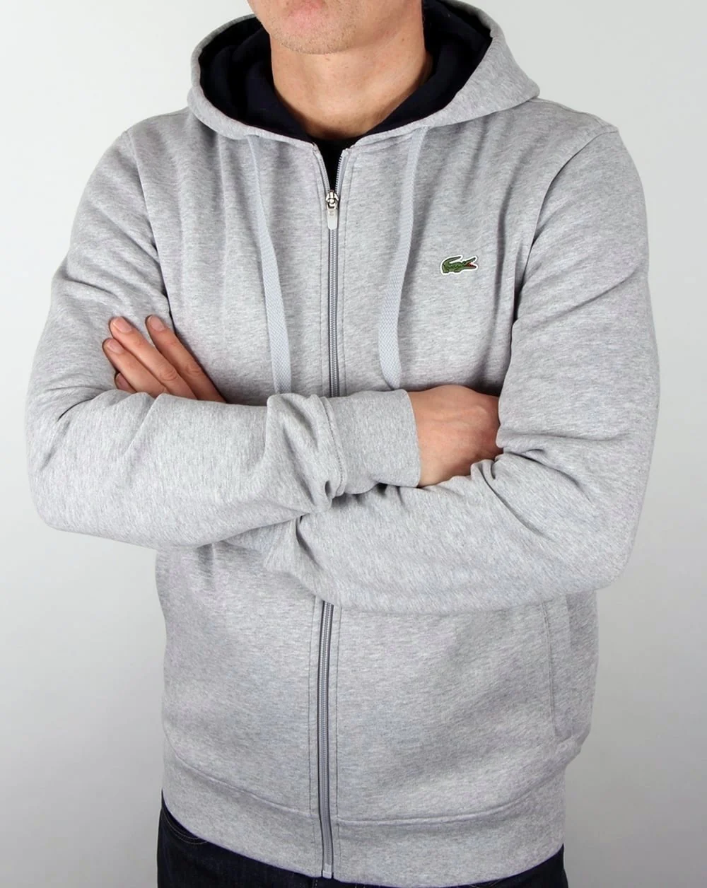 Lacoste Hooded Full Zip Sweat Light Grey/Navy