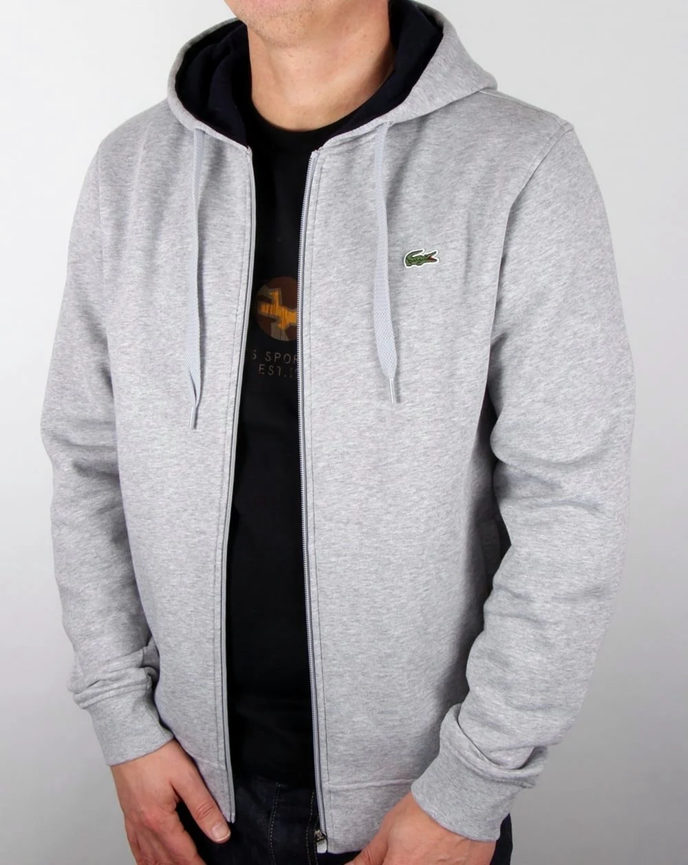 Lacoste Hooded Full Zip Sweat Light Grey/Navy - Image 2