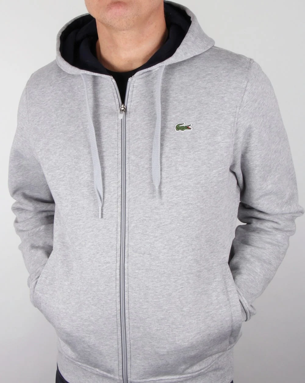 Lacoste Hooded Full Zip Sweat Light Grey/Navy - Image 3