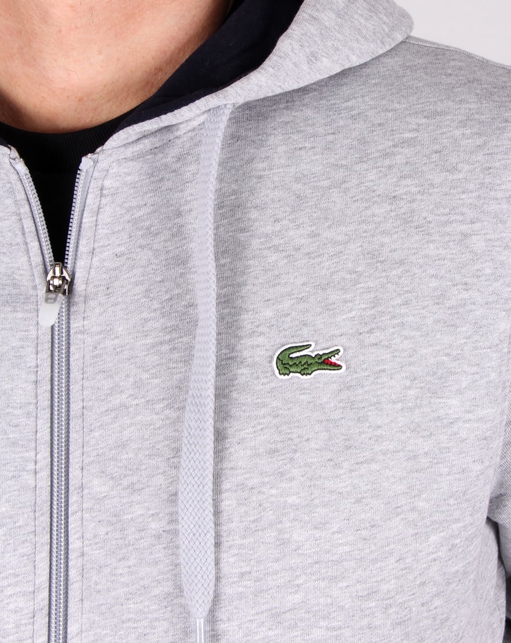 Lacoste Hooded Full Zip Sweat Light Grey/Navy - Image 4