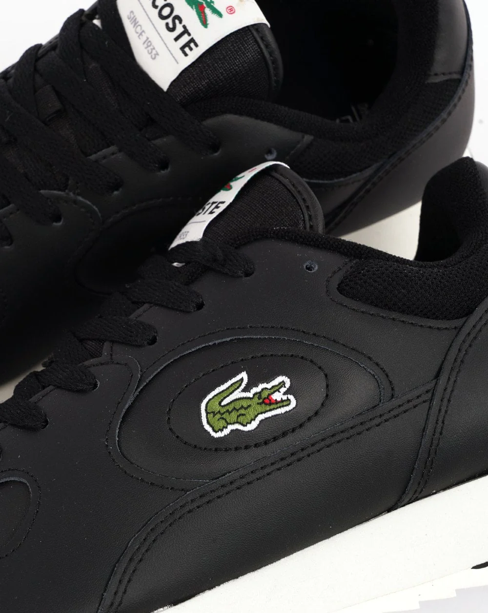 Lacoste Linetrack Leather Trainers Black/Off White - Image 3