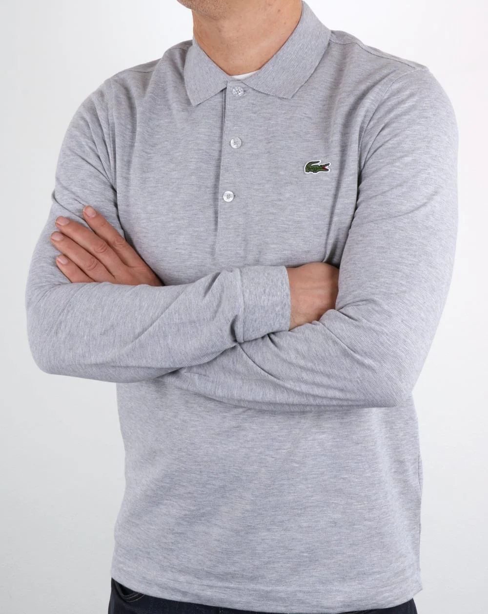 Lacoste Long Sleeve Polo Shirt Silver Chine - Image 3
