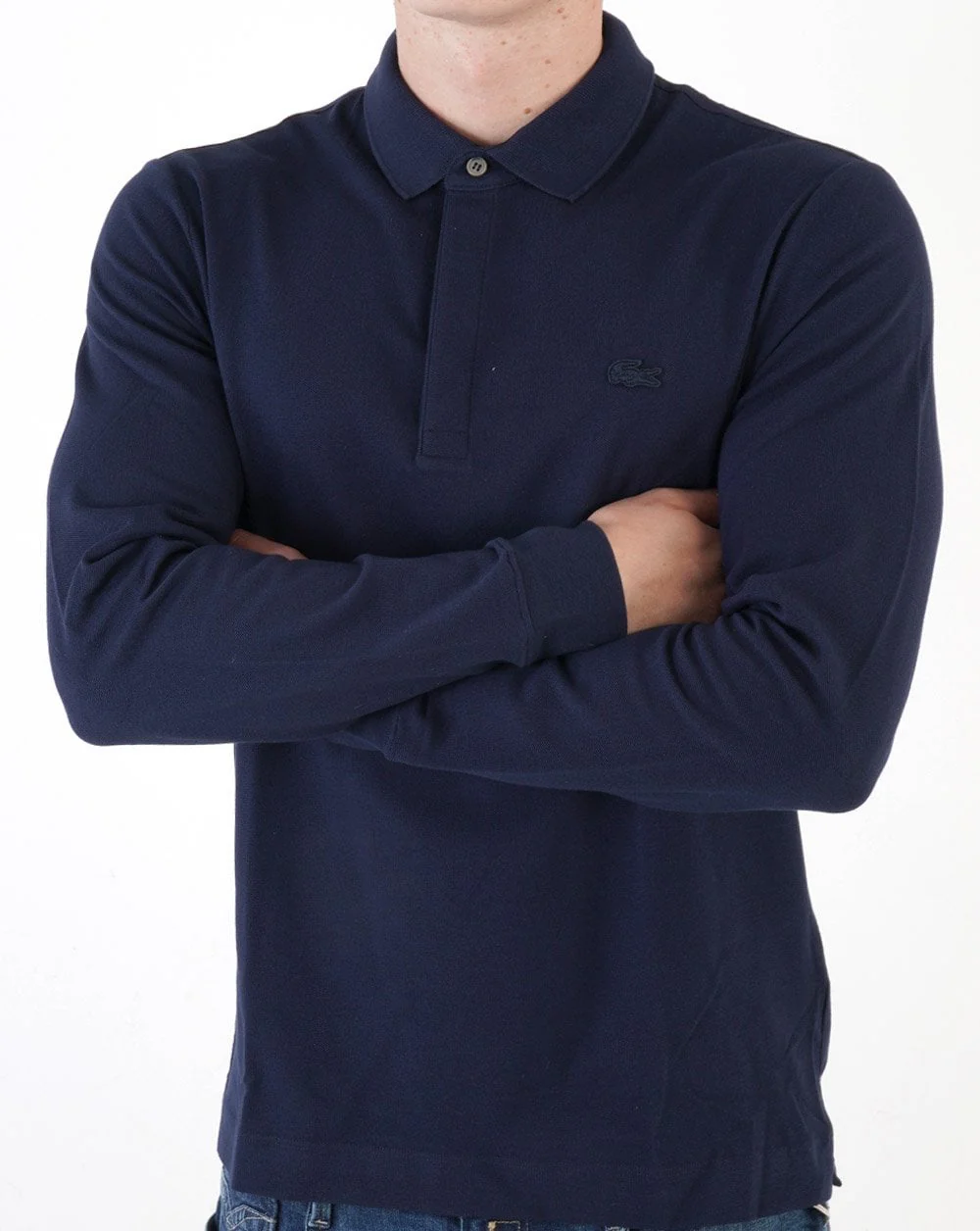Lacoste Long Sleeve Tonal Paris Polo Shirt Navy - Image 3